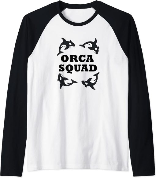 Orca Squad Funny Whale Nature Ocean Raglan Baseball Tee