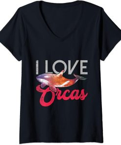 Womens I Love Orcas V-Neck T-Shirt