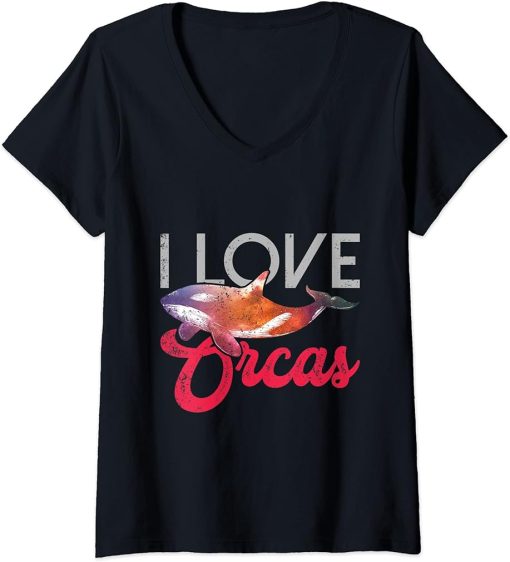 Womens I Love Orcas V-Neck T-Shirt