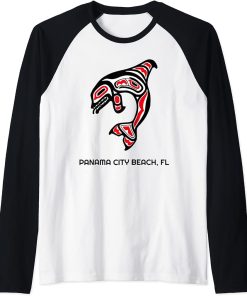 Panama City-Beach FL Native American Orca Killer Whales Raglan Baseball Tee