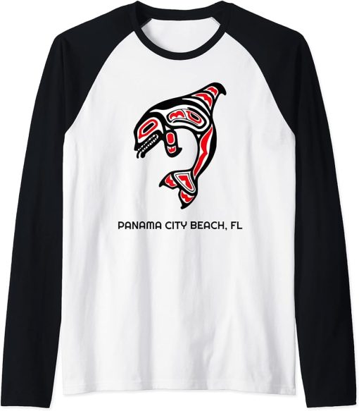 Panama City-Beach FL Native American Orca Killer Whales Raglan Baseball Tee