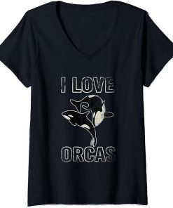 Womens I Love Orcas Orca V-Neck T-Shirt