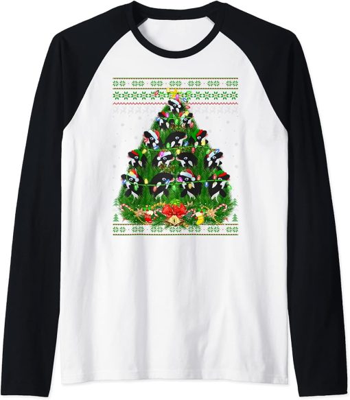 Orca Lover Xmas Lights Ugly Orca Christmas Tree Raglan Baseball Tee