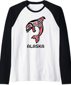 Alaska State Pride Orca Native American Indian Killer Whale Raglan Baseball Tee