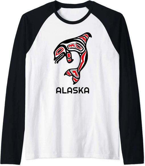 Alaska State Pride Orca Native American Indian Killer Whale Raglan Baseball Tee