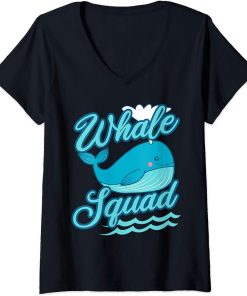 Womens Whale Squad Killer Orca Funny Cute Birthday Gift V-Neck T-Shirt