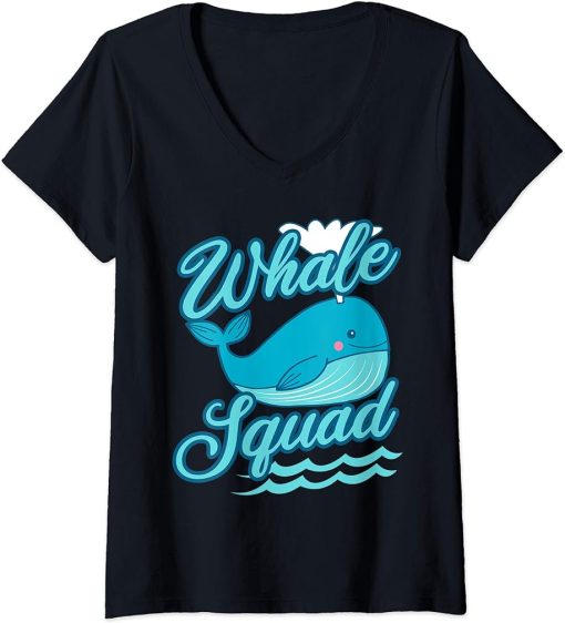 Womens Whale Squad Killer Orca Funny Cute Birthday Gift V-Neck T-Shirt