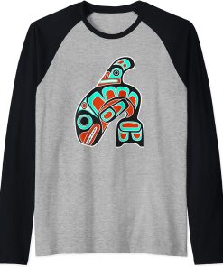 Orca Whale Haida Style Art - Native American Indian Tribal Raglan Baseball Tee