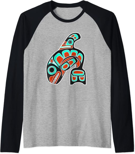 Orca Whale Haida Style Art - Native American Indian Tribal Raglan Baseball Tee