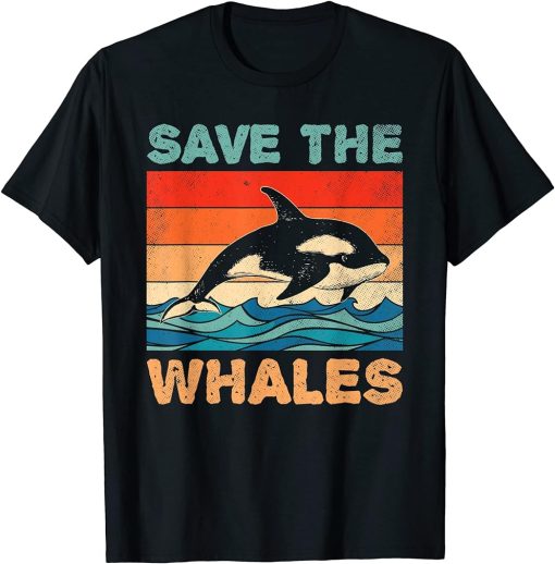 Save The Whales Retro Vintage Orca Whale T-Shirt